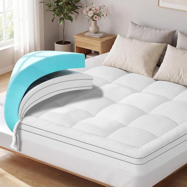 Zweifunktion Gel-Memoryschaum Matratzentopper mit Steppung, atmungsaktiv Oeko-Tex zertifiziert, waschbarer Bezug passend fur 2050cm dicke Matratzen, 7cm hoch 140x200cm weiss