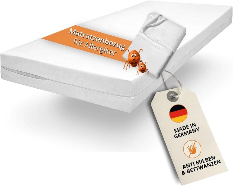 Allergikergeeigneter Evolon Matratzenbezug gegen Hausstaubmilben, kochfest bis 95C, passend fur Matratzen bis 25cm Hohe, Grosse 100x200cm