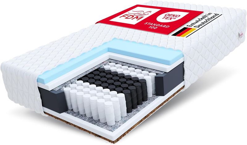 Sieben-Zonen Taschenfederkernmatratze mit Kokos und hochelastischem Komfortschaum, zweiseitig nutzbar H3/H4 Harte, waschbarer abnehmbarer Bezug, 26cm Hohe 80x200cm