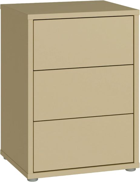 Minimalistischer Nachtschrank aus Holzwerkstoff mit drei Schubladen in Buttergelb, Schlafzimmermobel 49,8x68,7x41,5cm