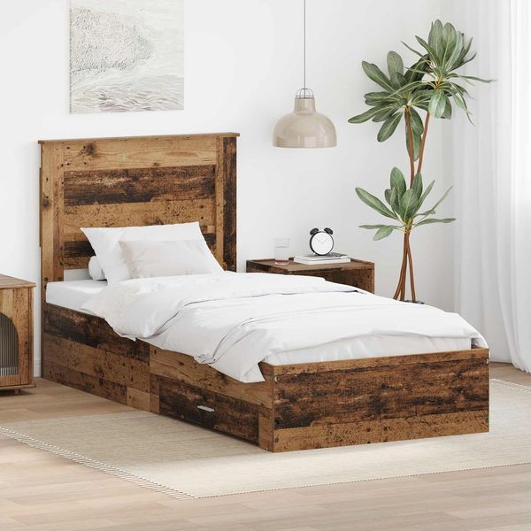 Modernes platzsparendes Stauraumbett aus Holzwerkstoff mit Kopfteil, Schubladen und mitgeliefertem Lattenrost fur kleine Zimmer 90x200cm
