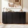 Schwarzes Sideboard mit vier Turen, zweistockigem Stauraum und 3D-Relieffront, Aufbewahrungsmobel fur Flur, Ess- und Wohnzimmer 150x41x78cm