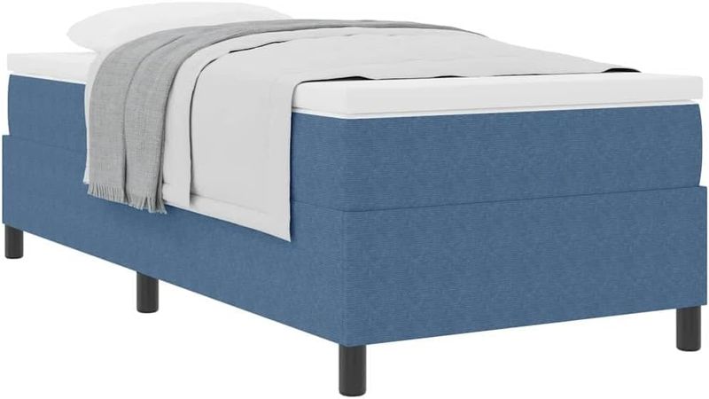 Rechteckiges Boxspringbett mit Cordbezug in Blau-Weiss Kombination, minimalistisches Schlafgestell fur erholsamen Schlaf 80x200cm