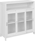 Weisses Sideboard aus MDF-Material mit drei Schiebeturen und oberem Ablagefach, modernes Stauraummobel fur Wohn- und Schlafraume