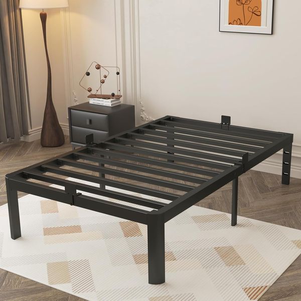 Schwarzer Bettrahmen mit rutschfesten Fussen und grossem 41cm hohem Unterbettstauraum, Einzelbett fur Schlaf- und Gastezimmer 90x190cm